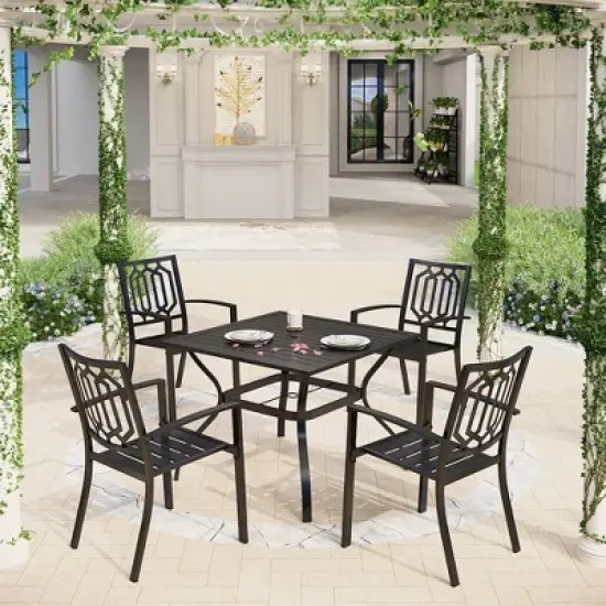 5pc Patio Dining Table & Chairs - Black - Captiva Designs: Outdoor Furniture Set with Steel Frame image {8}