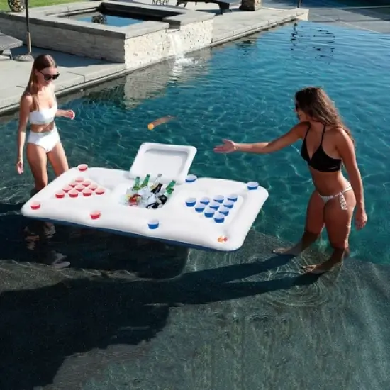 Northlight 76.5" Inflatable Floating Swimming Pool Pong Game with Built In Cooler image {1}