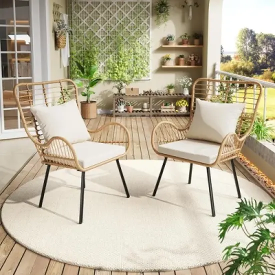 GustoWave Patio Dining Chairs Set of 2 with Cushions, Bistro Set, Great for Apartment, Porch, Lawn, Backyard, Brown image {7}