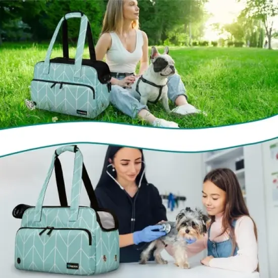 PetAmi Small Dog Purse Carrier, Soft Portable Pet Puppy Cat Travel Handbag Tote, Airline Approved Breathable Pockets Fleece Bed image {5}