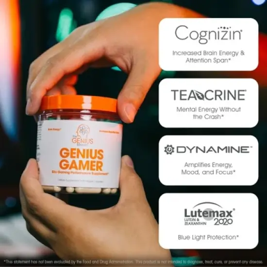 Genius Gamer &ndash; Brain Supplement for Gamers to Improve Focus, Clarity, Reaction Time & Blue Light Support &ndash; 80 Pills with Lutemax image {3}