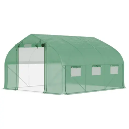 Outsunny Walk-in Tunnel Greenhouse with Zippered Mesh Doors & Roll-up Sidewalls, Upgraded Hot House, 11.5' x 10' x 6.5' image {3}