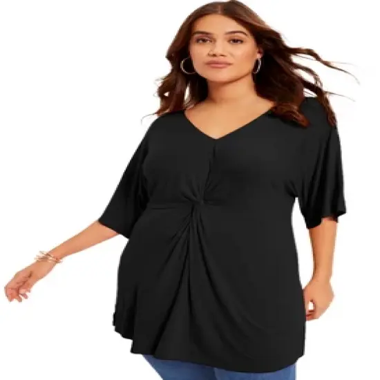 June + Vie by Roaman's Women&rsquo;s Plus Size Twist-Front Tunic image {3}