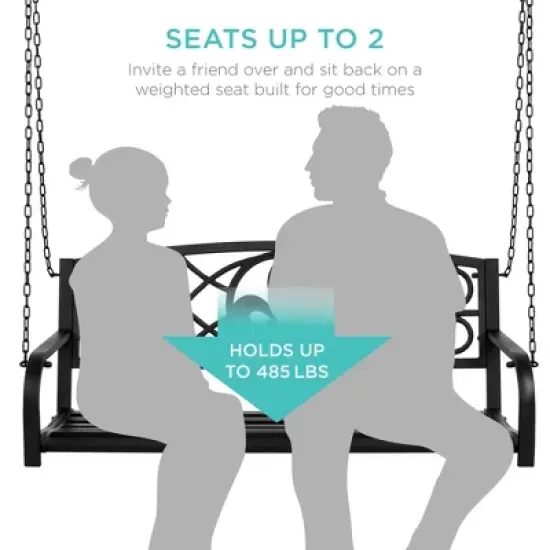 Best Choice Products 2-Person Metal Outdoor Porch Swing, Hanging Patio Bench w/ Weather-Resistant Steel image {3}