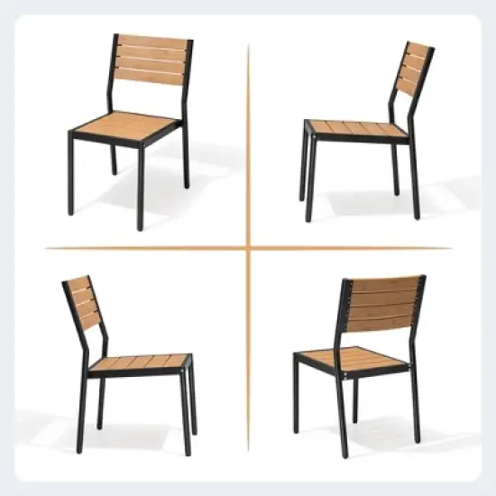 Crestlive Products 7pc Outdoor Dining set for 6 People Patio Rectangle Table Aluminum Frame with Wood-Like Tabletop and Umbrella Hole image {5}