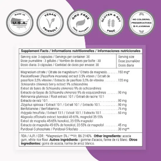 SuperSmart Stress Relief Formula (All-in-1) - 100% Natural - with Passion Flower, Polygala Tenuifolia | Non-GMO & Gluten Free - 90 Vegetarian Capsules image {3}