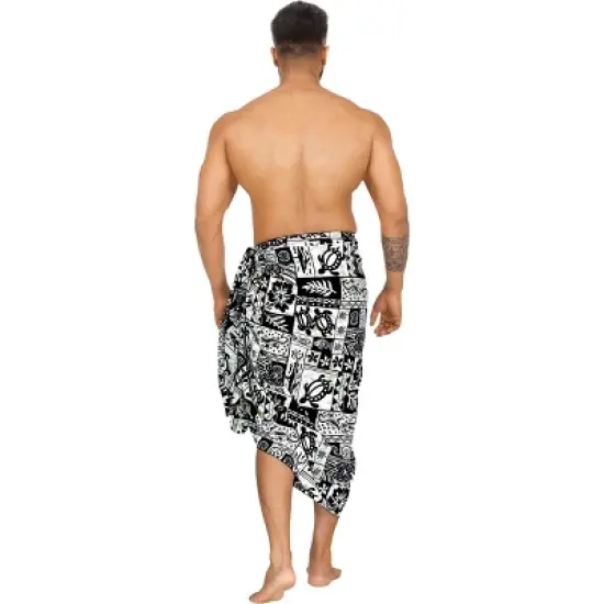 LA LEELA Men's Sarong Bath Hawaiian Wrap Pareo One Size Black image {1}