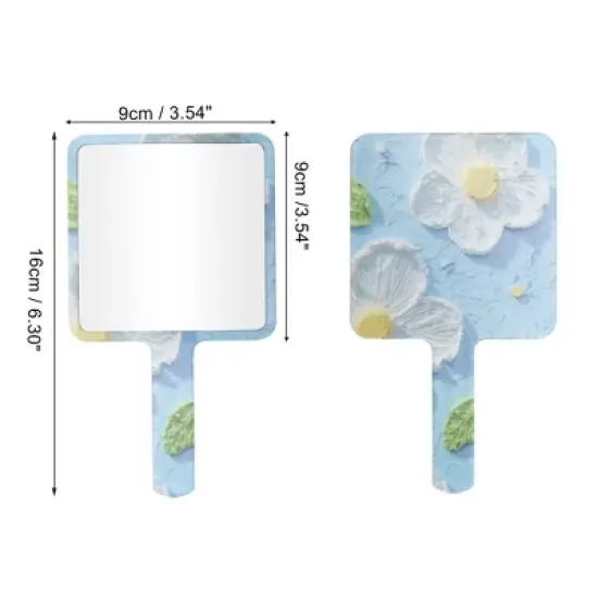 Unique Bargains Floral Square Handheld Mirror Blue White 1 Pc image {1}