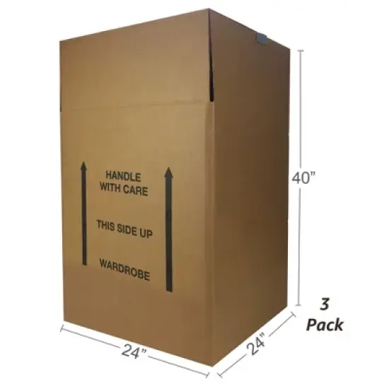 UBMOVE Pack of 3 Large Corrugated Wardrobe Moving Boxes 24" x 24" x40" image {2}