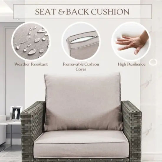 Buenhomino Patio Furniture with Fire Pit 4-Piece Wicker Outdoor Sectional Couch with Swivel Rocking Chairs, Propane Fire Pit Conversation Set image {5}