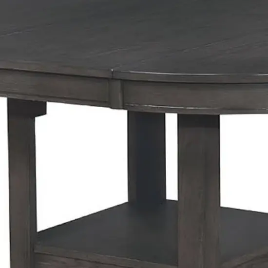 Round Counter Height Table with Pedestal Base and Extendable Dining Table Gray - Benzara image {3}