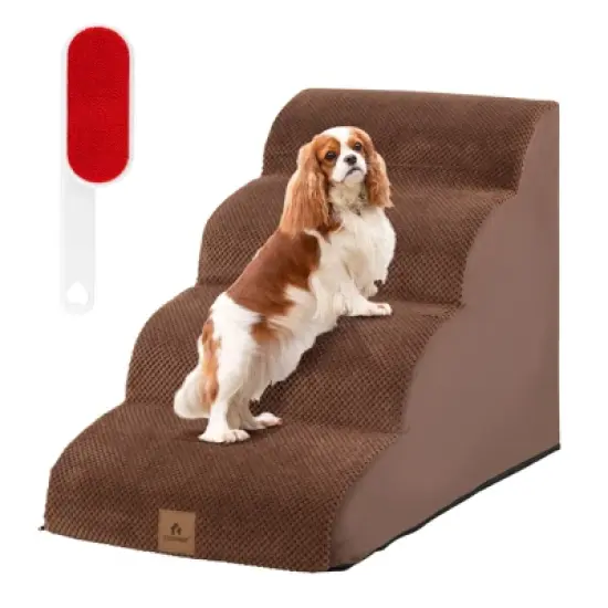 4 Tiers Foam Dog Ramps/Steps Non-Slip Dog Steps for Beds Or Couches with Brush Coffee/Gry image {9}