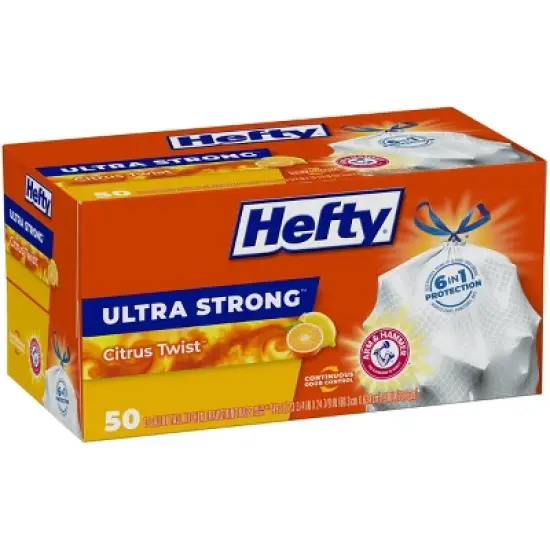 Hefty Ultra Strong Tall Kitchen Drawstring Trash Bags - Citrus Twist Scent - 13gal - 50ct image {1}