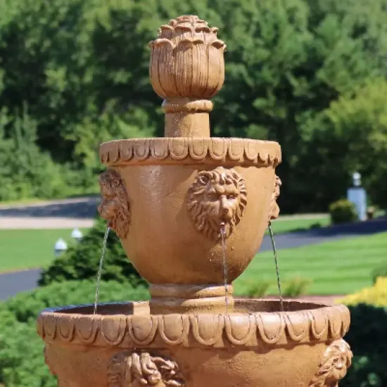 Sunnydaze 41"H Electric Fiberglass and Resin 2-Tier Lion Head Outdoor Water Fountain image {7}