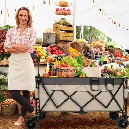 51-inch Extended Heavy-Duty Foldable Utility Wagon - 480lbs Capacity, Patented Ultra-Stable Frame, khaki- Gray image {6}