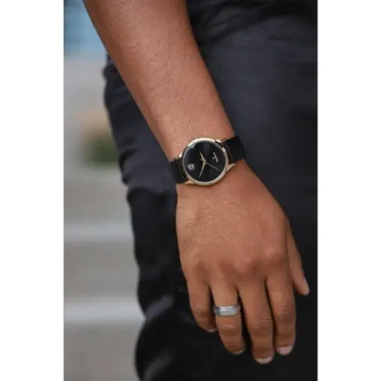 Peugeot Men's 40mm Black Wafer Slim Round Gold-Plated Case Watch image {4}