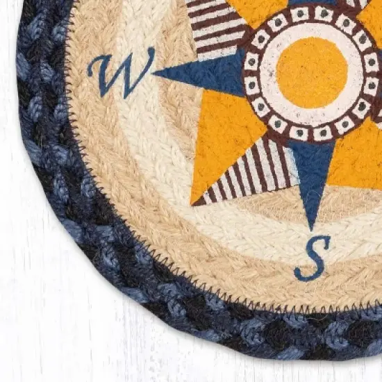Earth Rugs Eco-Friendly Nautical Trivet &ndash; Blue and Tan Design on Braided Jute image {1}