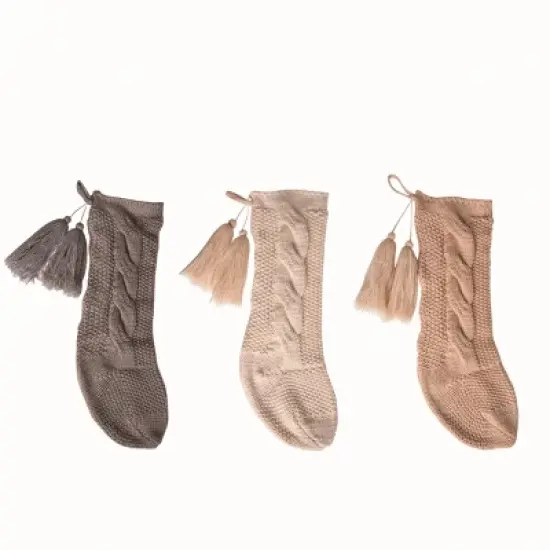 Transpac Fabric Chunky Knit Stocking Set of 3 Christmas Home Decorations Holiday Stockings Polyester image {1}