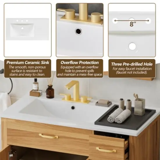 Merax Modern Storage Bathroom Vanity with Ceramic Sink, Wood image {7}