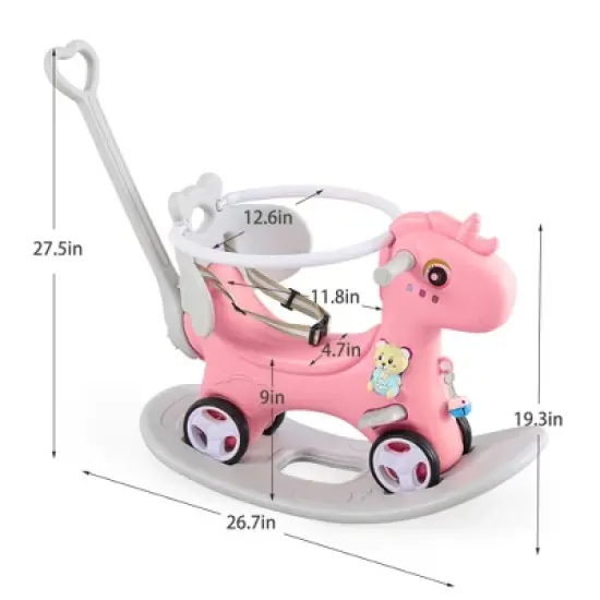 Lirago Rocking Horse Ride On Toy Stroller with Push Handle and Balance Board for Toddlers 1-3 Years Old Unicorn Design Pink image {4}