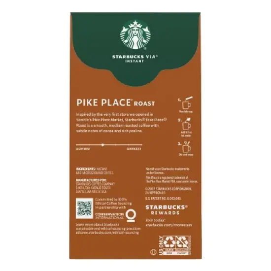 Starbucks VIA Instant Coffee Medium Roast Packets Pike Place Roast Packets - 8ct/0.11oz image {7}