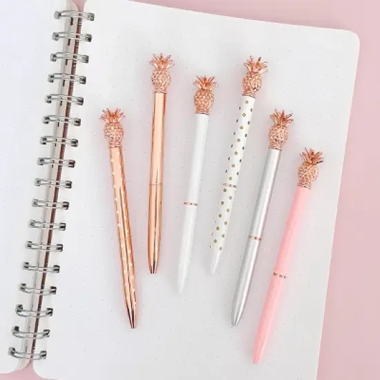 Wrapables Novelty Pineapple Ballpoint Pens with Refills, 1.0mm Medium Point, Black Ink, Set of 6 Pens + 6 Refills image {5}