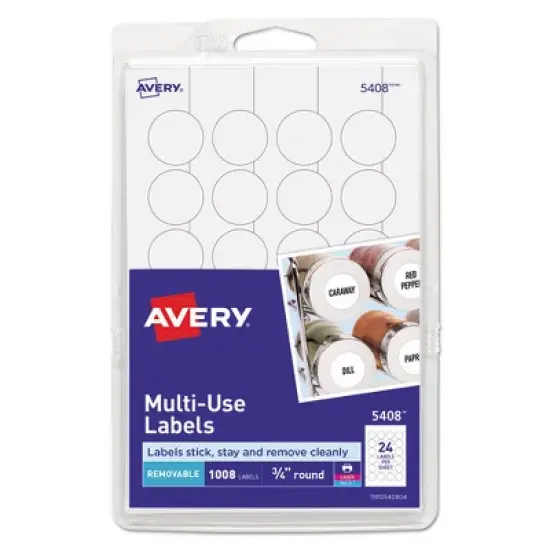 Avery Removable Multi-Use Labels, Inkjet/Laser Printers, 0.75" dia, White, 24/Sheet, 42 Sheets/Pack, (5408) image {6}