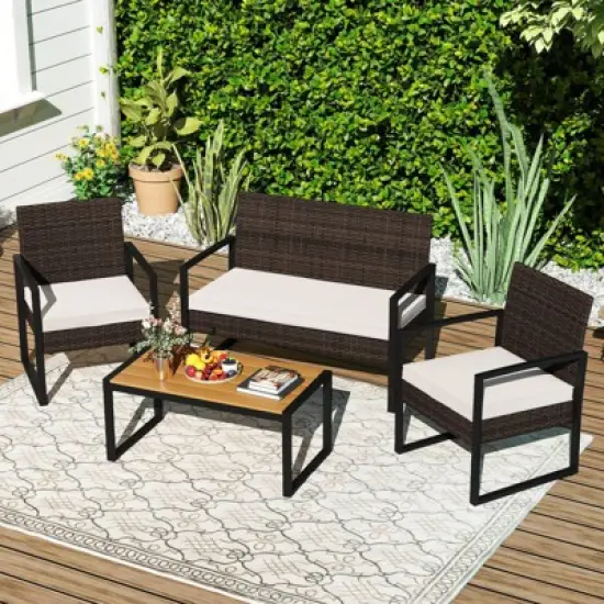 Costway 4 Piece Patio Furniture Set with Cushioned Chairs & Wood Plastic Coffee Table image {10}