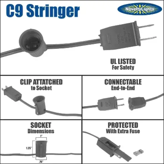 Novelty Lights 25 Feet C9 Christmas String Light Set, Vintage Holiday Hanging Light Set, White Wire image {5}