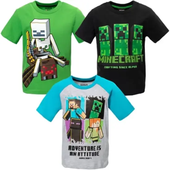 Minecraft Mobs Skeleton Enderman 3 Pack T-Shirts Little Kid to Big Kid image {8}