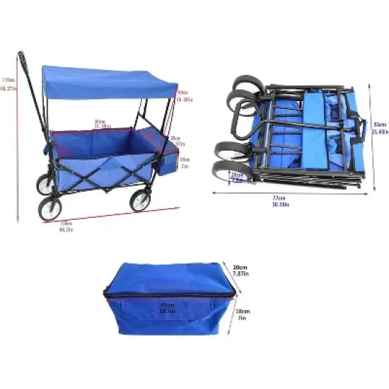 Acekool Folding Wagon Cart with Detachable Canopy, 150lb Capacity, 360&deg; Rotating Wheels, Portable Outdoor Cart for Beach, Garden, Camping, Red image {4}