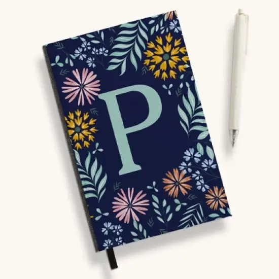 Personalization Mall Flowery Initial Personalized Journal Mint/Navy image {16}