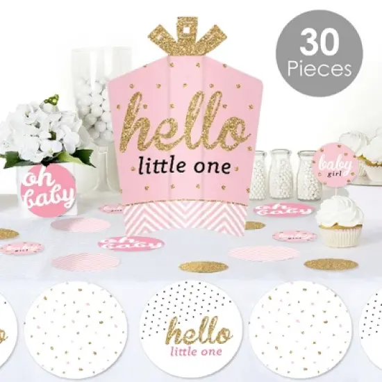 Big Dot of Happiness Hello Little One - Pink and Gold - Girl Baby Shower Decor and Confetti - Terrific Table Centerpiece Kit - Set of 30 image {1}