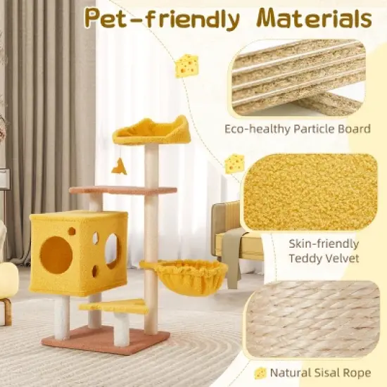 EROMMY 37" Cat Cheese Tree - Cute Cat Tree Tower For Indoor Small Cats, Cat House With Top Perch, Cozy Hammock, And Sisal Scratching Post image {4}