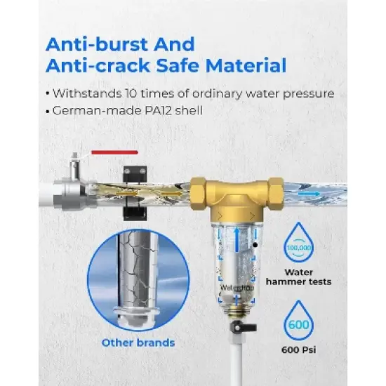 Waterdrop Spin Down Sediment Filter, Backwash Whole House Water Filter System for Well Water, 40-50 Micron, 1" MNPT + 3/4" FNPT + 3/4" MNPT image {3}