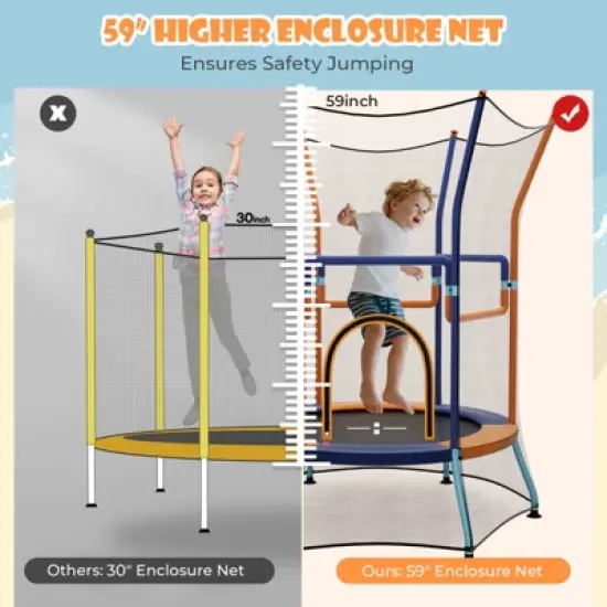 Infans Kids Mini Trampoline w/59" Higher Enclosure Net Seamless Jumping Mat Zipper Door image {5}