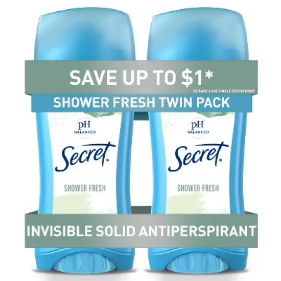 Secret pH Balanced Shower Fresh Invisible Solid Antiperspirant & Deodorant Twin Pack - 2.6oz/2ct image {8}