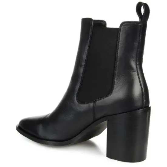 Journee Signature Womens Genuine Leather Rowann Square Toe Stacked Chelsea Booties image {6}