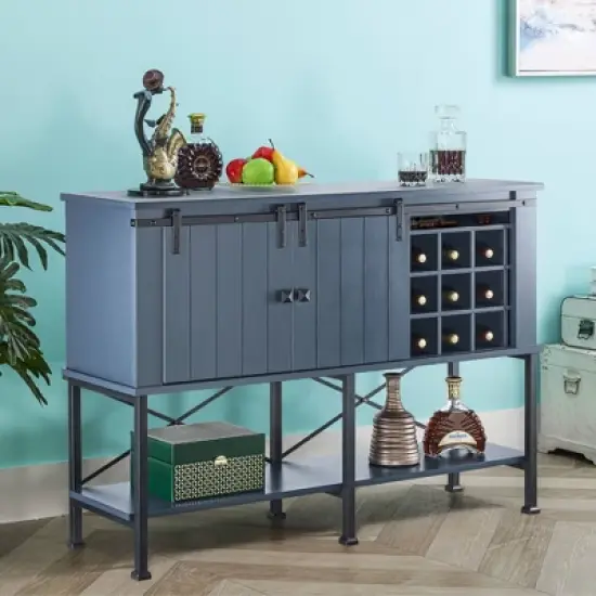 52" Wood Bar Cabinet with Sliding Door Gray - Home Essentials image {9}