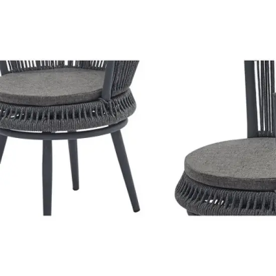 3pc Outdoor Wicker Conversation Set with Cushions - Dark Gray - GODEER image {4}
