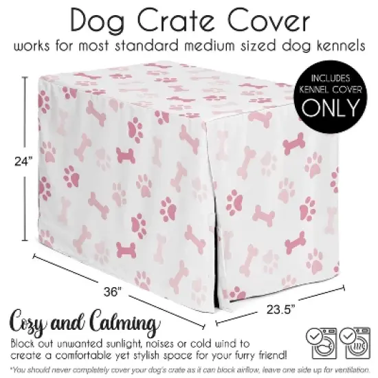 Sweet Jojo Designs Girl Dog Crate Kennel Cover 36in. Paw and Bone Blush Pink and White image {4}