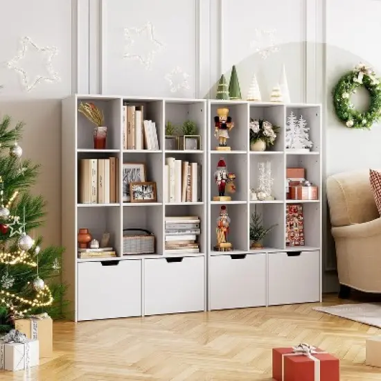 ODK 5 Tier Bookshelf 55.3" Tall Bookcase Modern Bookcase Storage Cabinet Wood Bookshelves Storage Organizer Shelf Freestanding Open Book Shelves image {2}