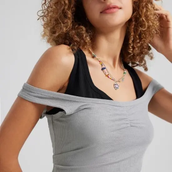 Women's 2pk Ruched Tank Top- Gray & Black image {4}