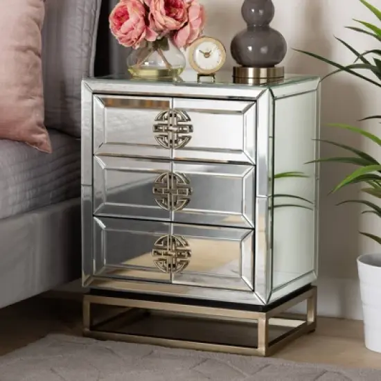 Laken 3 Drawers Mirrored Nightstand - Baxton Studio image {5}
