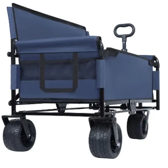 3-in-1 Convertible Folding Wagon Cart with Bench Seat & Storage - 500lbs Heavy-Duty Utility Wagon dark blue image {5}