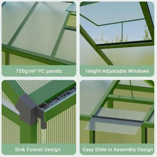 8x10 Ft Greenhouse, Polycarbonate Greenhouse with Adjustable Roof Vent for Outdoors, Aluminum Large Walk-in Greenhouse for Outside Garden, Backyard, image {2}