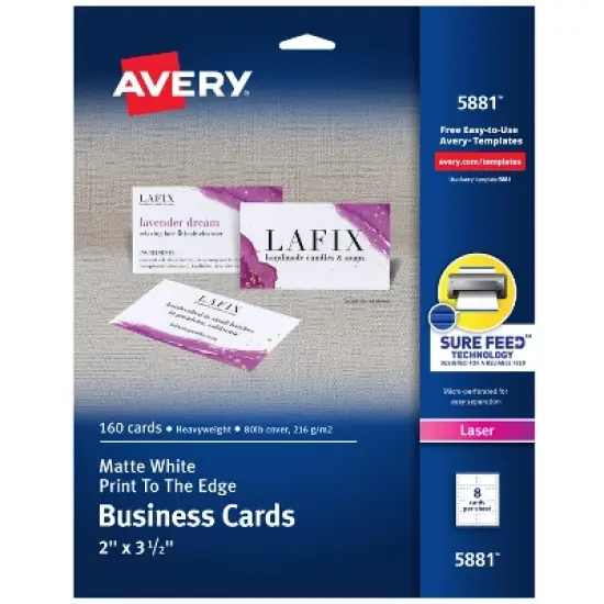 Avery Printable Business Cards with Sure Feed Technology, 2" x 3.5", White, 160 Blank Cards for Laser Printers (05881) image {9}