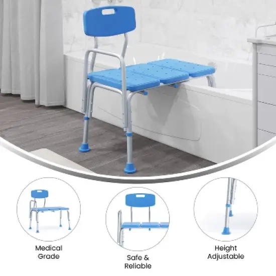 Flash Furniture HERCULES Series 300 Lb. Capacity Adjustable Bath & Shower Transfer Bench with Back and Side Arm image {8}