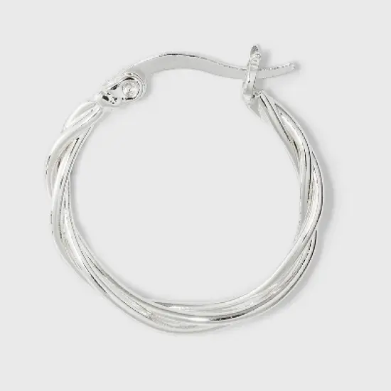 Silver Plated Braided and Polished Hoop Earring Set - A New Day&trade; Silver image {1}