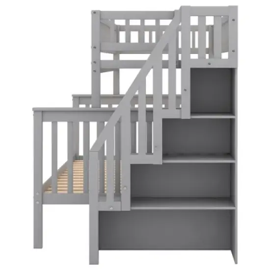 Twin over Full Stairway Bunk Bed with Storage-ModernLuxe image {5}